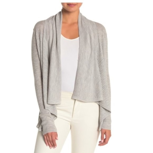 Vince Ribbed Open Front Wool Blend Cardigan - Picture 1 of 9